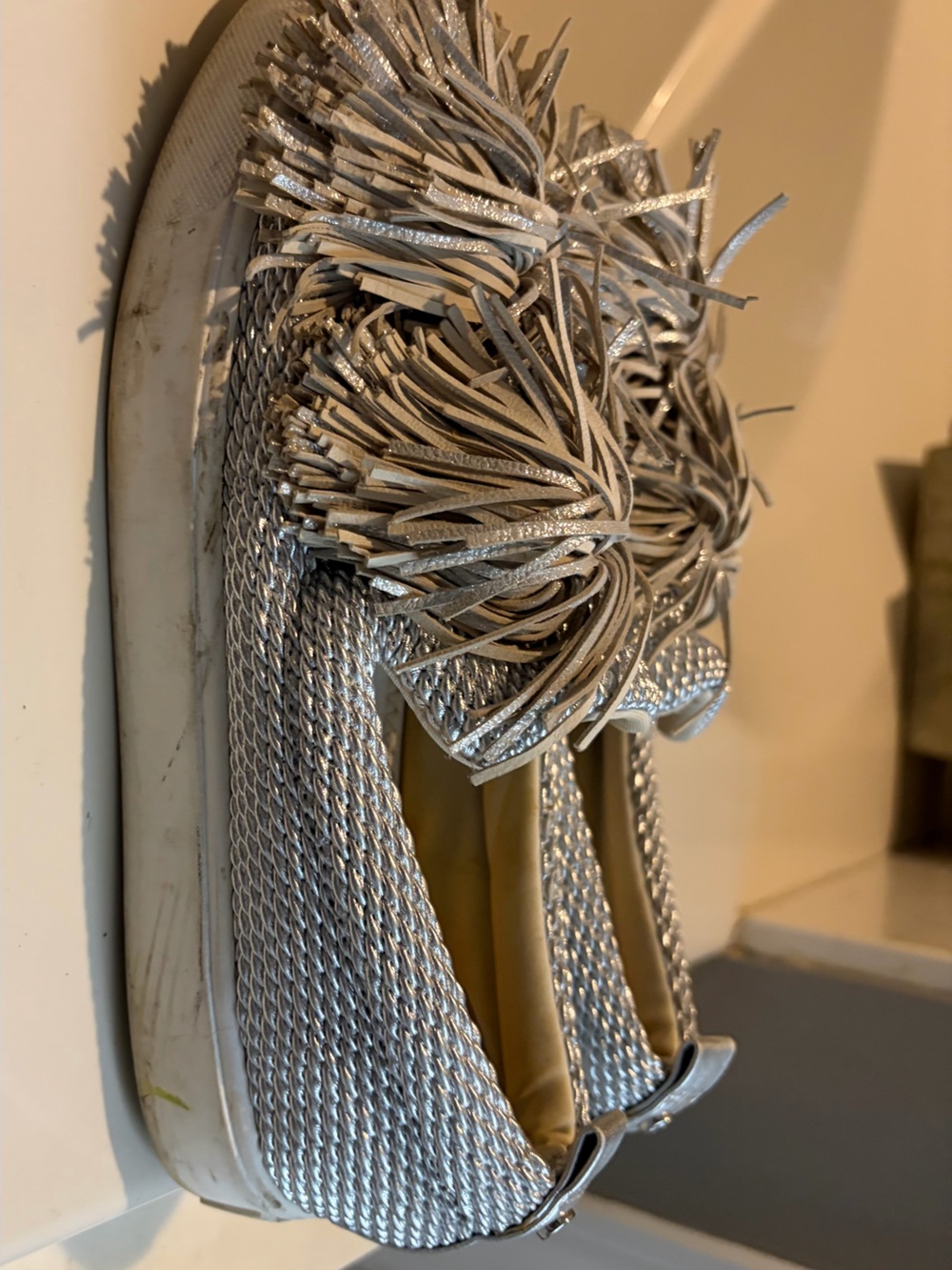 Sam Edelman Silver Metallic Fringe Slip-On Decorative Shoe Accent